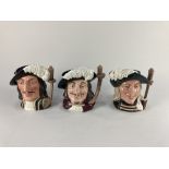 Three Royal Doulton character jugs of the Three Musketeers Porthos D6440, Aramis D6441 and Athos