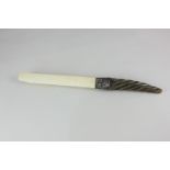 A Victorian silver mounted ivory page turner or letter opener, with horn handle, maker William Warr,