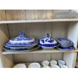A collection of Spode Italian pattern blue and white tableware, comprising a deep rectangular