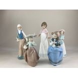 Five Nao porcelain figures of girls, 'To Light the Way', 'It's Time to Pray', 'Out for a Stroll',