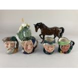 Four Royal Doulton small character jugs, Robinson Crusoe, Bacchus, Granny and Sairey Gamp, 8cm,