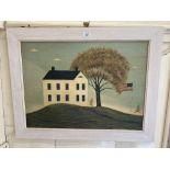 After Warren Kimble (Contemporary American folk artist), white painted house beside a large tree and