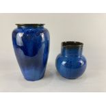 A Denby Bourne blue glazed pottery vase 26cm and a matching water jug, 17cm