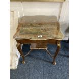 A modern Chinoiserie decorated side table, decorated with Oriental scene, with undershelf, on