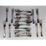 A set of six Victorian Scottish silver fiddle pattern dessert forks, maker William Marshall,