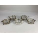 A near pair of George V silver and frosted glass dishes, makers Adie Brothers Ltd, Birmingham