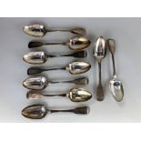 A set of nine William IV silver fiddle pattern tablespoons, maker William Bateman II, London 1834,