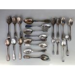 A matched set of six William IV Irish silver fiddle pattern dessert spoons, makers James Le Bas
