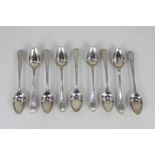 A set of eight Portuguese silver teaspoons with fluted terminals and another matching spoon with