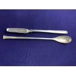 A William IV silver marrow scoop, maker Mary Chawner, London 1834, crested, together with a long