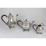 A Portuguese heavy gauge silver coffee pot with matching teapot and milk jug, the rounded