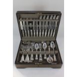 A Mappin & Webb oak canteen case, containing a Mappin & Webb silver plated kings pattern cutlery