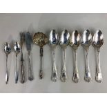 Five 19th century French silver dessert spoons, maker Pierre Queille (1834-1846) with scrolling