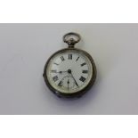 A silver open face pocket watch, key wound unsigned movement and case, Birmingham 1884