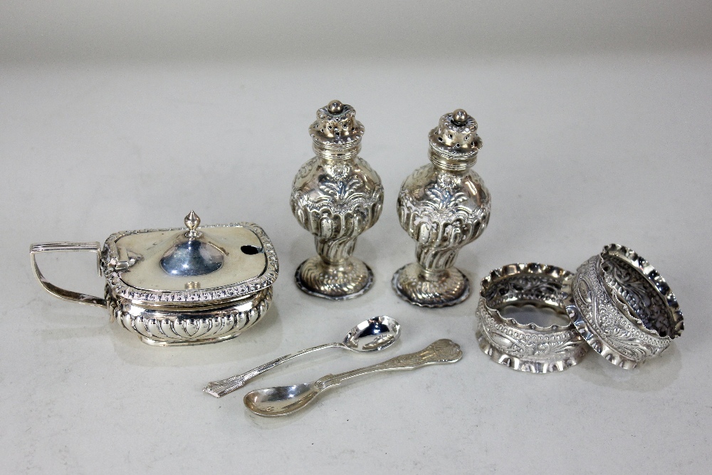 A Victorian silver mustard, makers Minshull & Latima, Birmingham 1898, together with a pair of