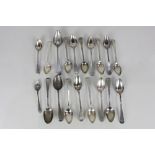 Eleven Portuguese silver teaspoons, circa late 18th century, with engraved initialled terminals,