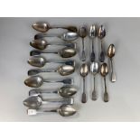 A set of five Victorian Scottish silver fiddle pattern dessert spoons, makers James Howden & Co,