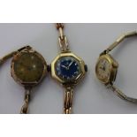 A lady's 9ct gold Services bracelet watch, another in damaged condition, and a gold plated