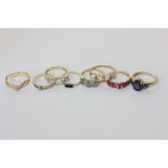 Eight various gem set rings