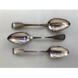 A pair of William IV silver fiddle pattern serving spoons, makers James Barber, George Cattle II &