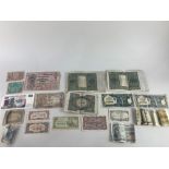 A collection of 20th century bank notes, including 100 and 10000 German mark; The Japanese