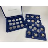 Thirteen Elizabeth II five pound coins, together with commemorative crowns, fifty pence pieces,