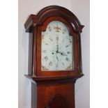A 19th century oak longcase clock, the 12inch domed painted dial, with bird spandrels and urn