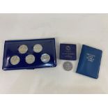 The Queens silver jubilee 1977, a set of five collectors coins, together with two 1953 crowns and