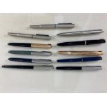 A collection of eleven Parker fountain pens to include a Maxima, Parker 17, and 51 models