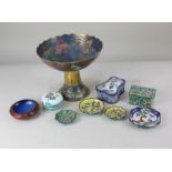 A collection of eight various Chinese cloisonné trinket pots and pin dishes, to include one
