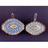 Two late 18th century Worcester Flight blue and white porcelain oval dishes with gilt decoration and