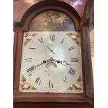 A 19th century inlaid flame mahogany longcase clock, the 14inch domed dial with painted face,