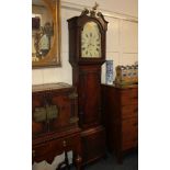 A 19th century inlaid oak longcase clock, the domed 13inch painted dial, with Roman numerals, gilt