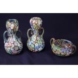 A late 19th century Italian millefiori miniature glass bowl, with two handles, 6cm diameter,