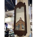 A 19th century narrow wall mirror, with fruitwood veneered frame with gilded mirror surround, (a/