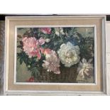 Richard Pfeiffer (20th century) still life with flowers, oil on board, signed and dated '47, 39cm by