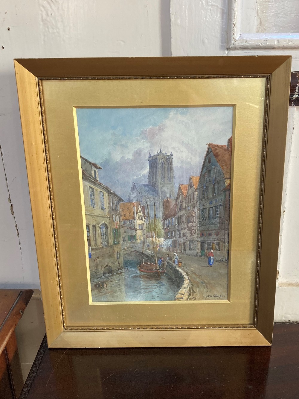 J Van Stappen, Flemish canal view, watercolour, signed, 26.5cm by 18.5cm