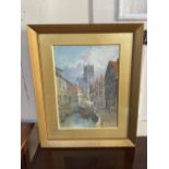 J Van Stappen, Flemish canal view, watercolour, signed, 26.5cm by 18.5cm