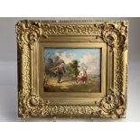 Victorian school, two children in a landscape, oil on board, unsigned, 10cm by 13.5cm