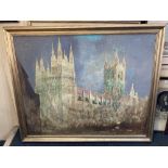 William Ware (1915-1999) view of Canterbury Cathedral, oil on board, label verso, Canterbury