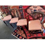 A set of four late 19th / early 20th century occasional chairs to include a corner chair a carver