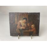 Continental school, woman and child seated at a table, oil on wood, unsigned, 12.5cm by 15.5cm,