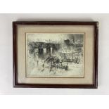 Late 19th / early 20th century school, city landscape view of bridges across a river, etching,