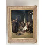 After Giuseppe Marastoni, drunken monks in a cellar, oil on canvas, bearing signature, 56cm by 42.