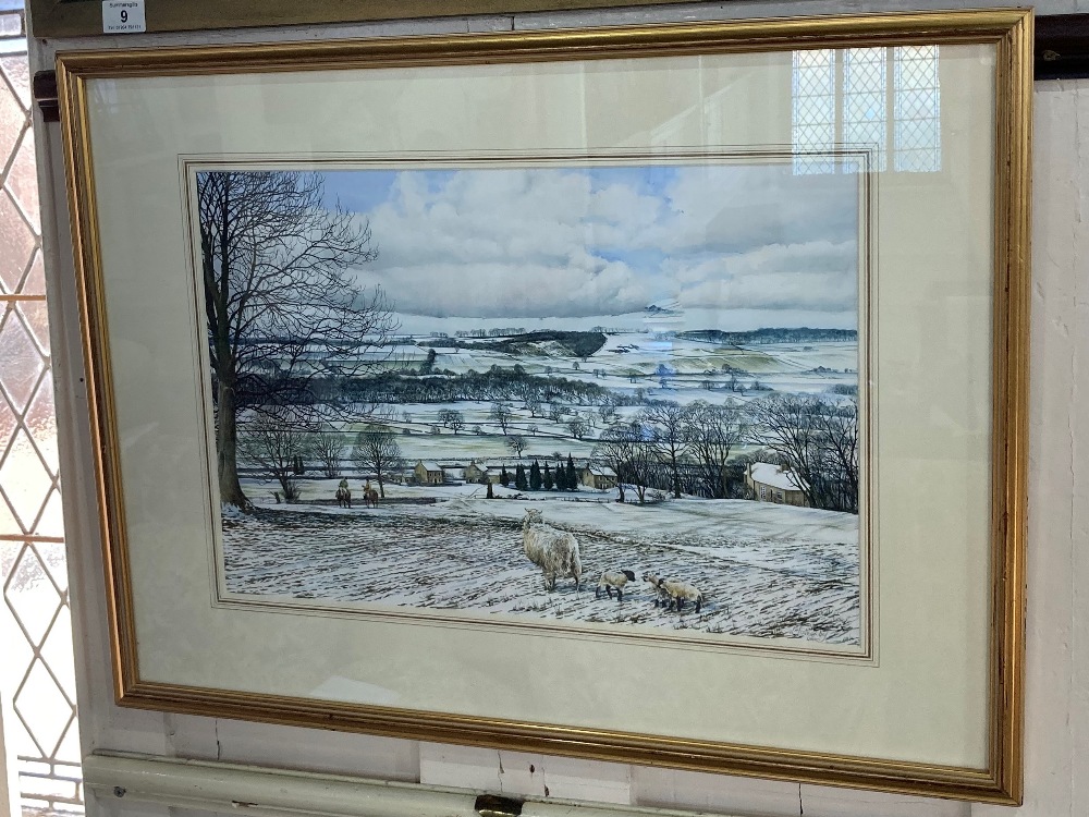 Lesley Fotherby (b.1946), winter dales landscape, watercolour, Chris Beetles gallery label, February