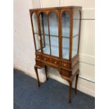 A late 19th/early 20th century walnut display cabinet of diminutive form with single glazed arch