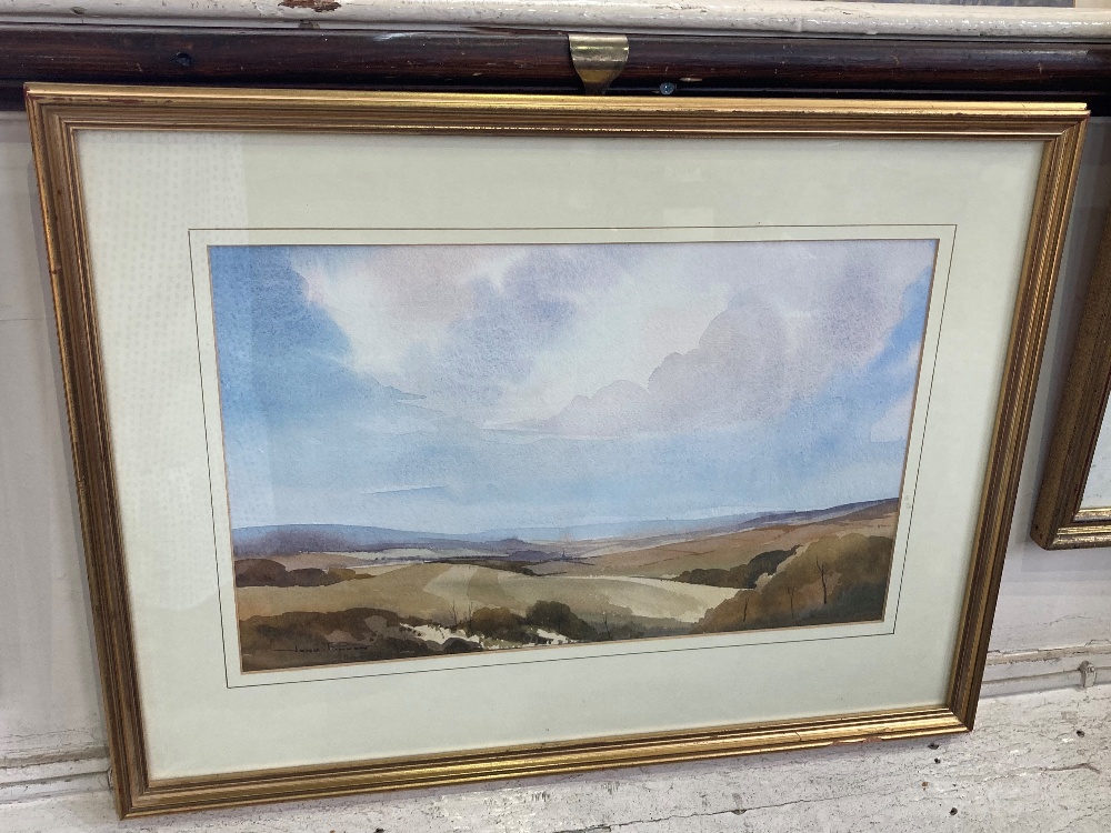 John Pillow landscape, 'Downland Autumn' watercolour, signed, Chichester House Gallery Ditchling