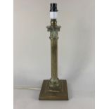 A brass Corinthian column table lamp base, 41cm high