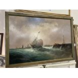Continental, possibly Russian 19th century school, sailing vessels off a headland in a stormy sea,