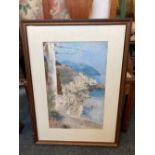 Petruda (Italian school), Amalfi coastline, watercolour and pencil, indistinctly inscribed and